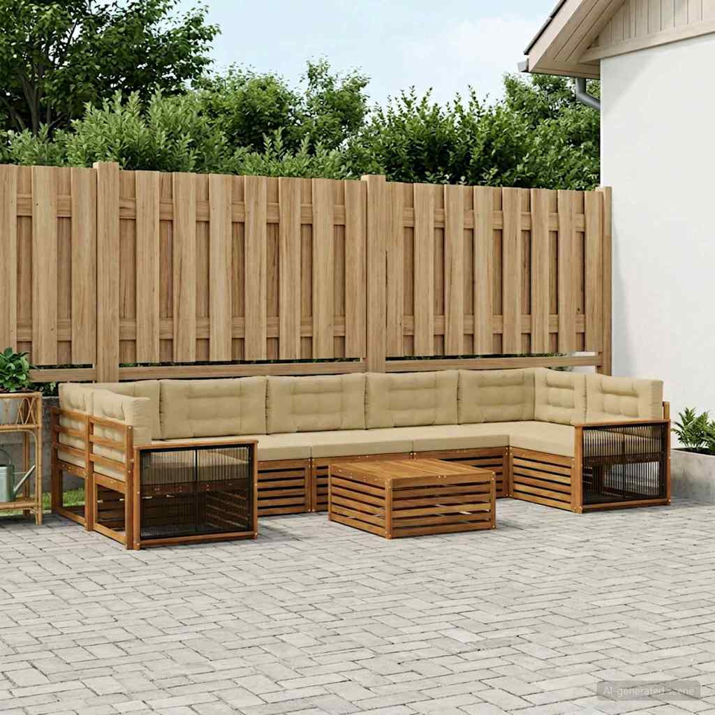 vidaXL Outdoor-Sofagarnitur mit Kissen 8 pcs Natur und Beige
