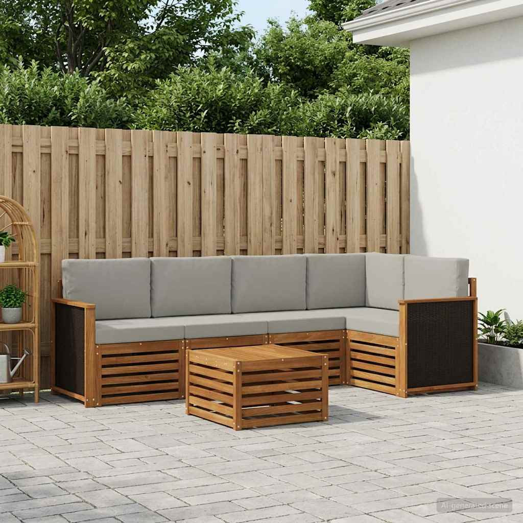 vidaXL Ecksofa Set mit Kissen 5 pcs Natürlich und Hellgrau