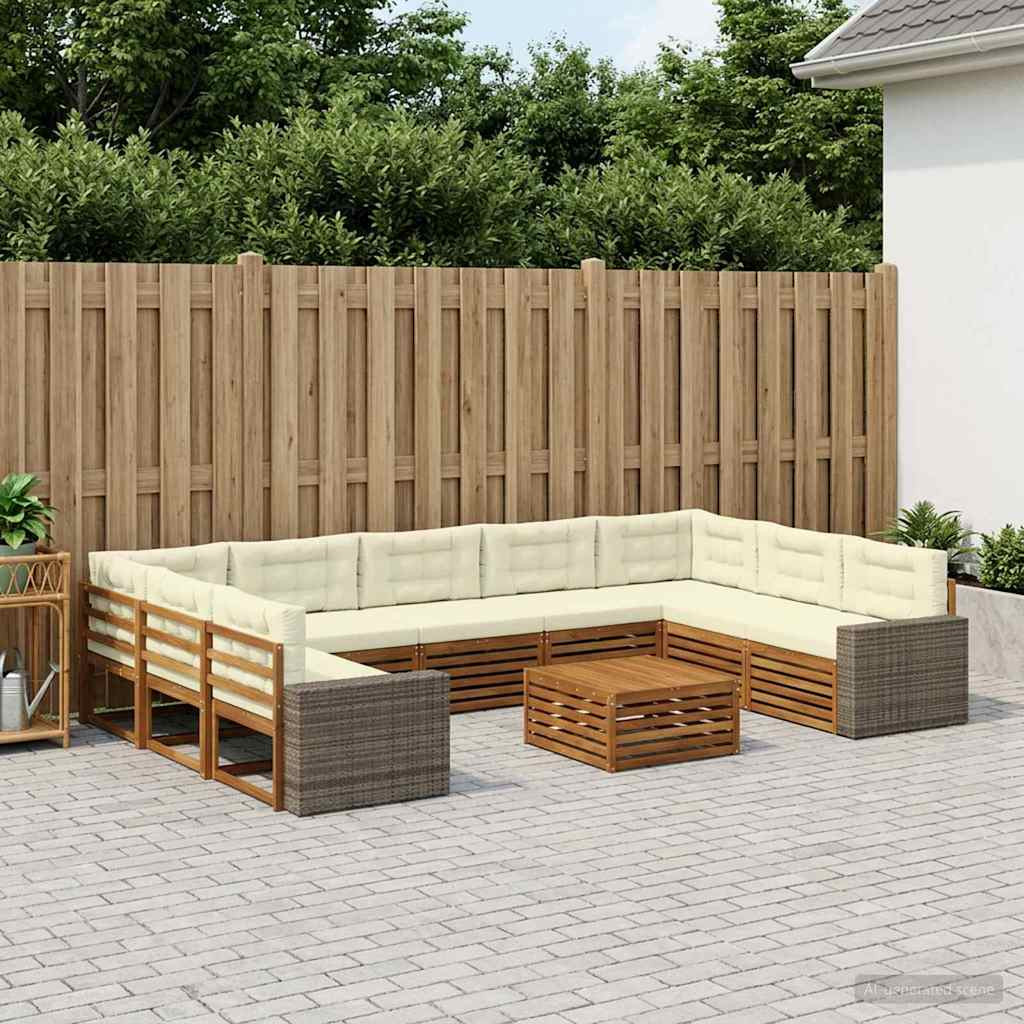 vidaXL Outdoor-Sofagarnitur 10 pcs Natur und Creme Massivholz Akazie