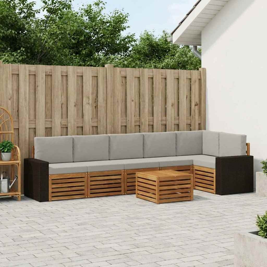 vidaXL Ecksofa Set 7 pcs Natürlich und Hellgrau Massivholz Akazie