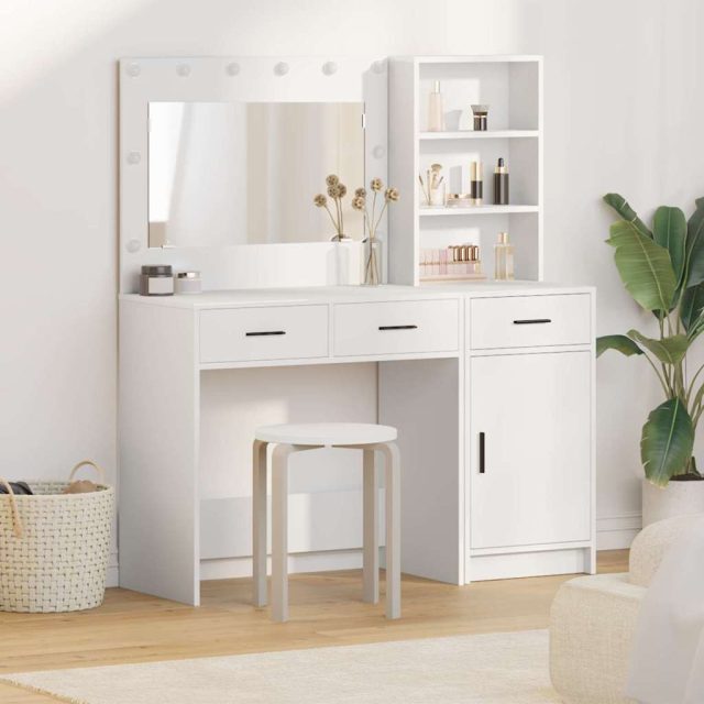 vidaXL Schminktisch mit Spiegelbeleuchtung 2 pcs Weiß Holzwerkstoff