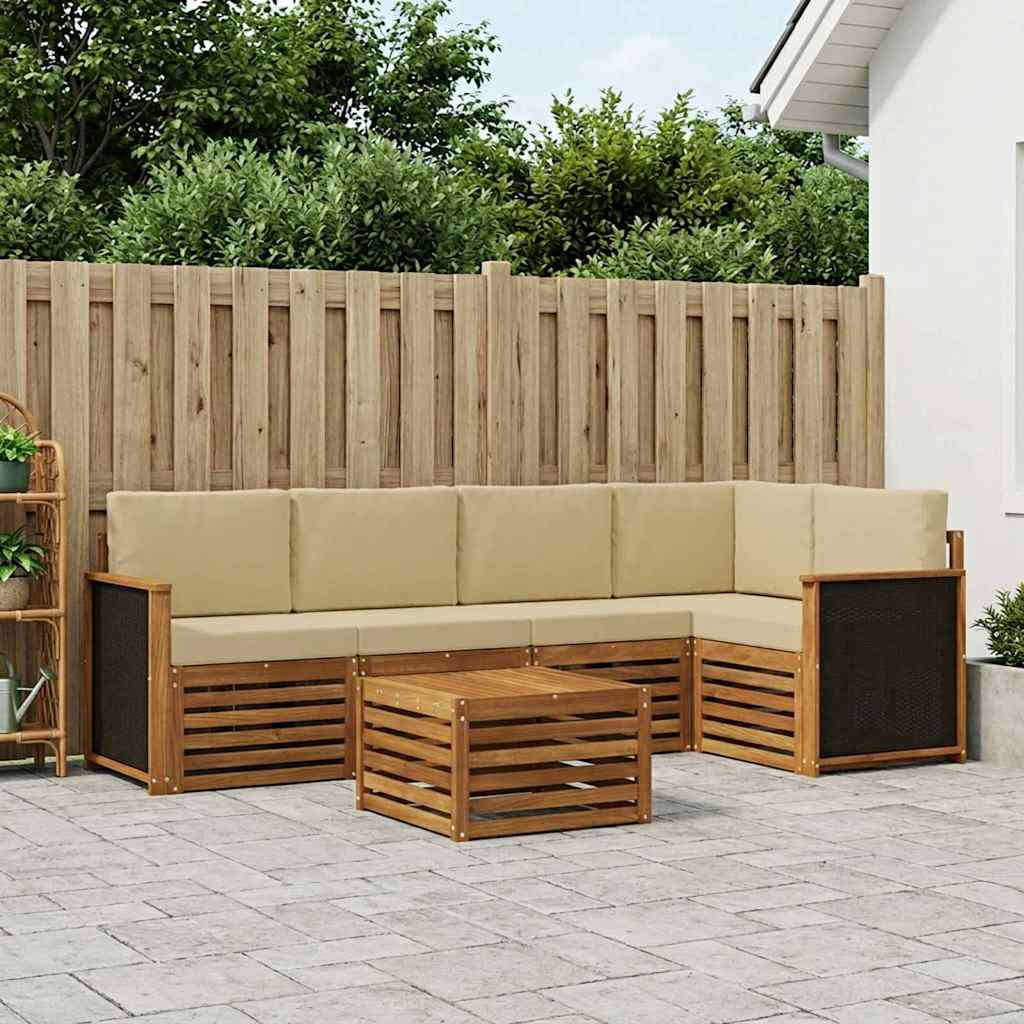 vidaXL Ecksofa Set 5 pcs Natur Massives Akazienholz und Polyester