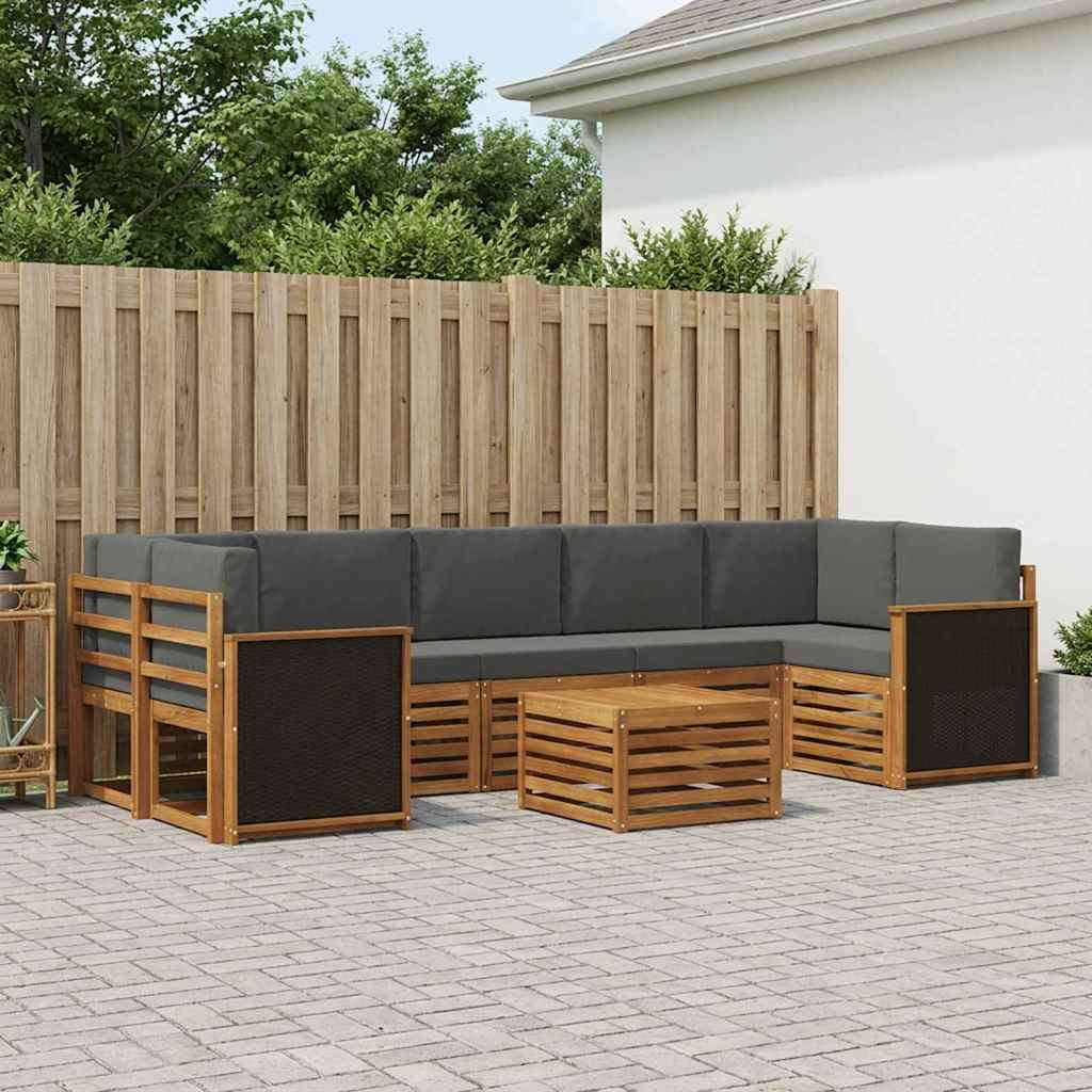 vidaXL Outdoor-Sofagarnitur mit Kissen 8 pcs Natur und Anthrazit