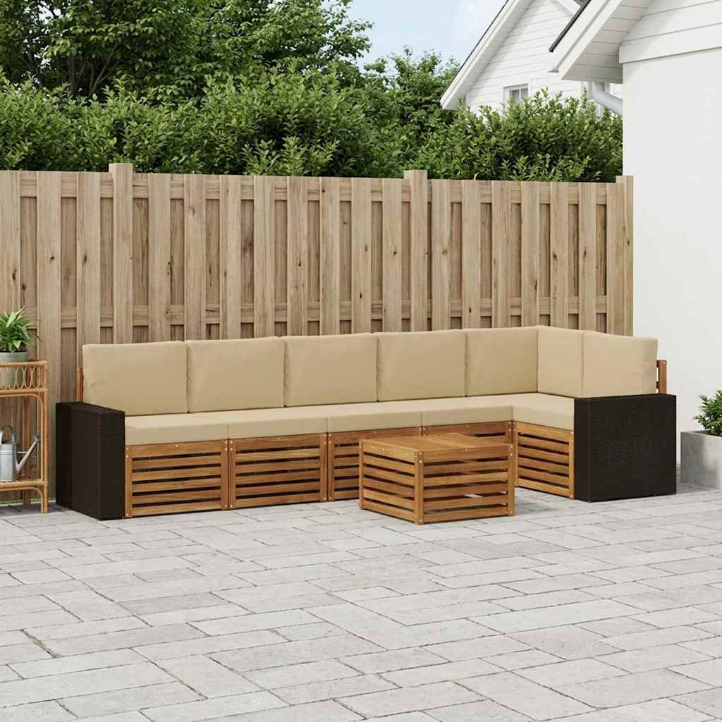 vidaXL Ecksofa Set mit Kissen 7 pcs Natur und Beige Massivholz Akazie