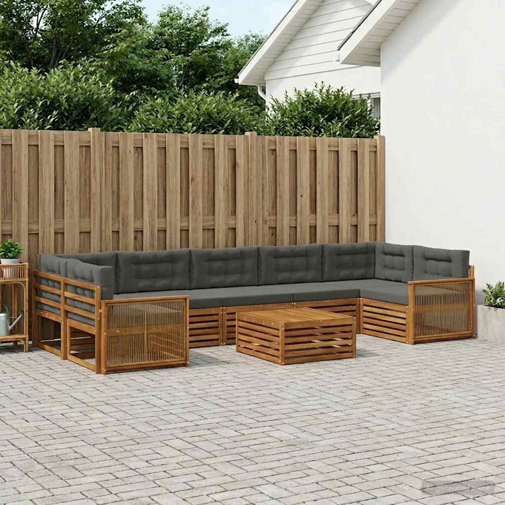 vidaXL Outdoor-Sofagarnitur mit Kissen 8 pcs Natur und Anthrazit