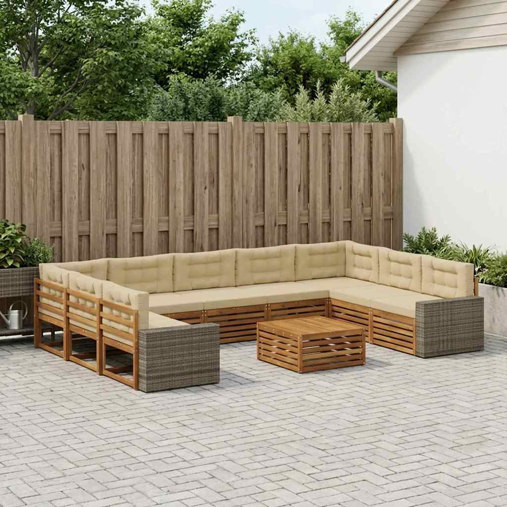 vidaXL Outdoor-Sofagarnitur 10 pcs Natur und Beige Massivholz Akazie