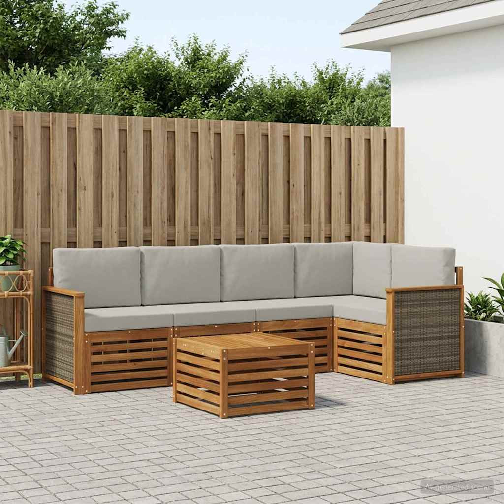 vidaXL Ecksofa Set mit Kissen 5 pcs Natürlich und Hellgrau