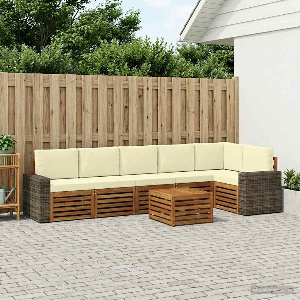 vidaXL Ecksofa Set mit Kissen 7 pcs Natur und Creme Massivholz Akazie