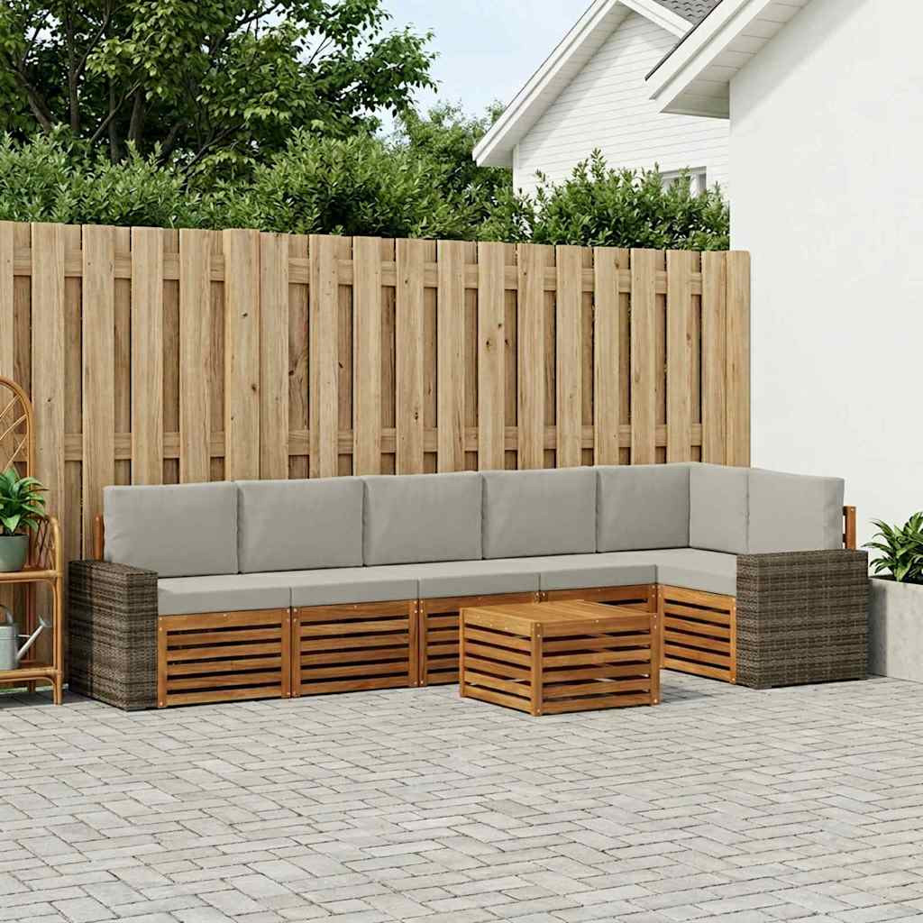 vidaXL Ecksofa Set 7 pcs Natürlich und Hellgrau Massivholz Akazie