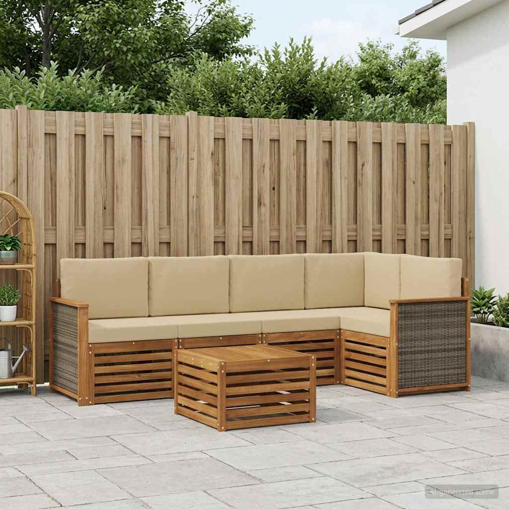 vidaXL Ecksofa Set 5 pcs Natur Massives Akazienholz und Polyester