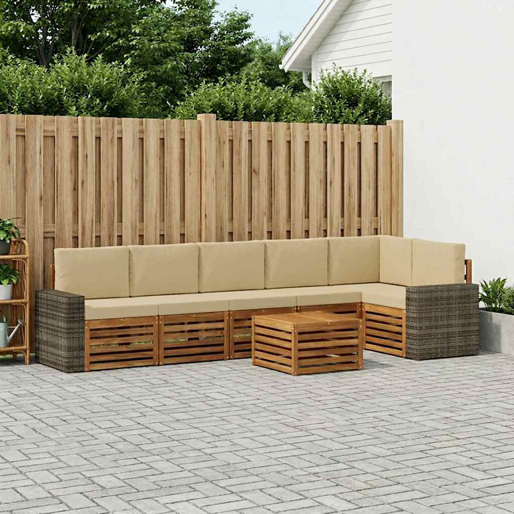 vidaXL Ecksofa Set mit Kissen 7 pcs Natur und Beige Massivholz Akazie
