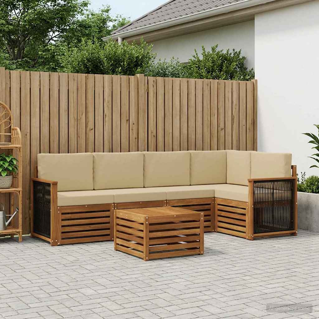 vidaXL Ecksofa Set 5 pcs Natur Massives Akazienholz und Polyester