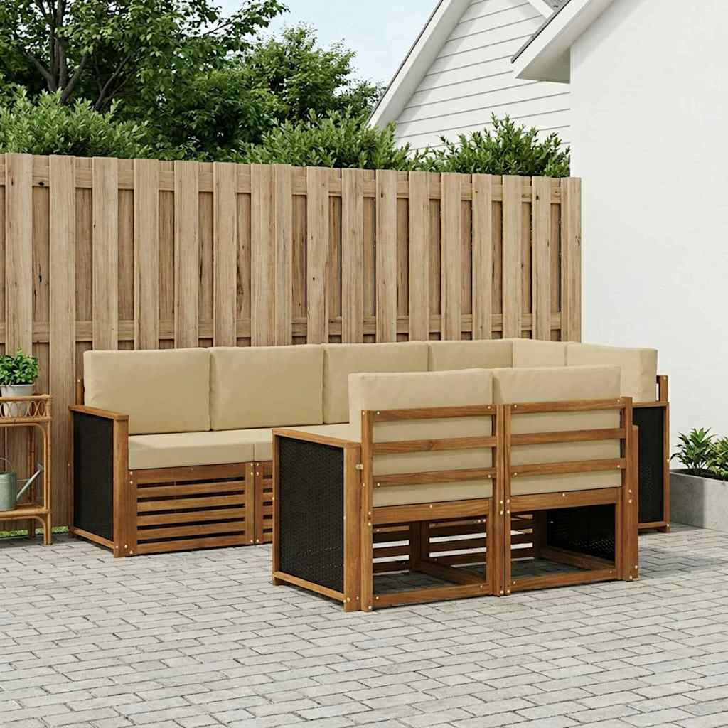 vidaXL Ecksofa Set 6 pcs Natur Massives Akazienholz und Polyester