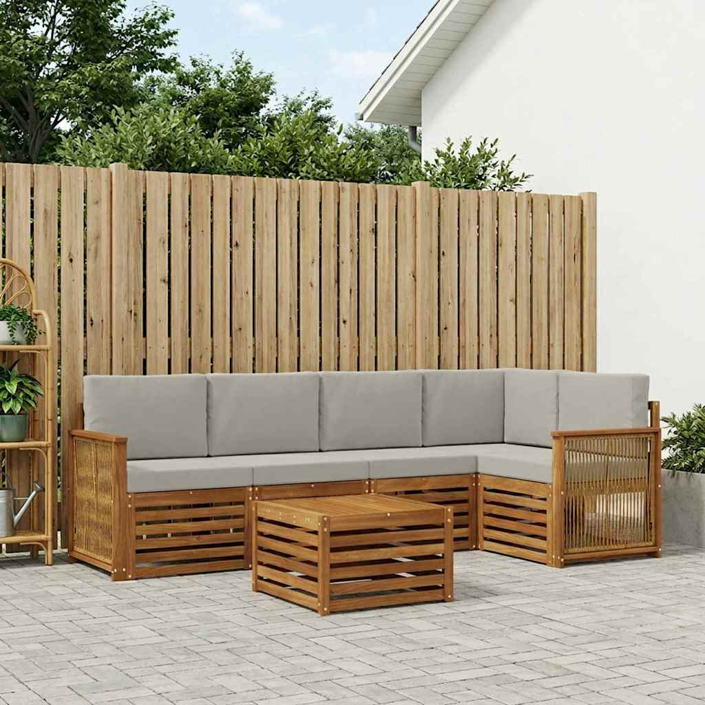 vidaXL Ecksofa Set mit Kissen 5 pcs Natürlich und Hellgrau