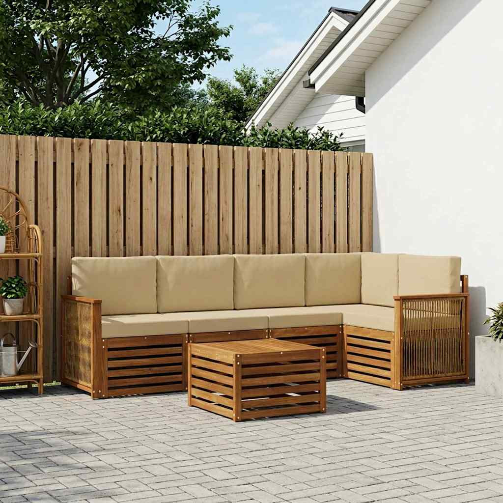 vidaXL Ecksofa Set 5 pcs Natur Massives Akazienholz und Polyester