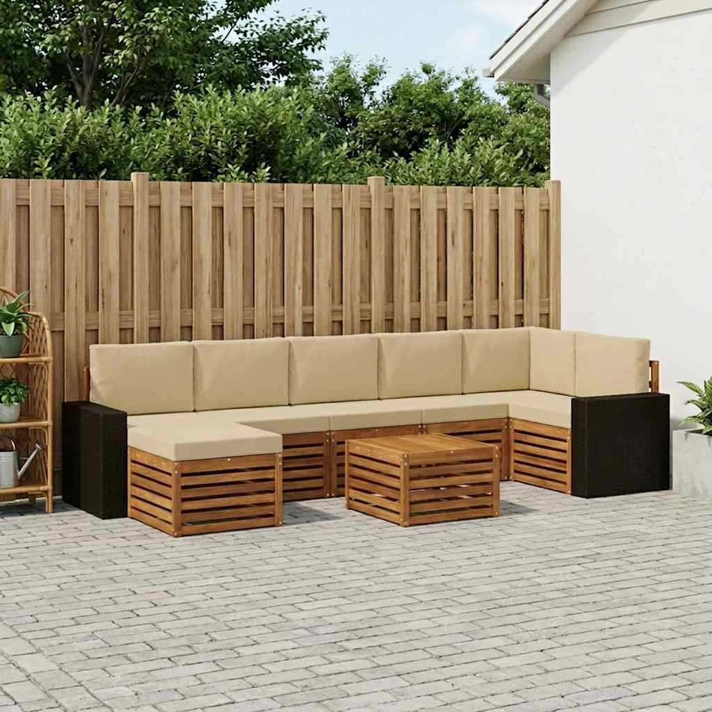 vidaXL Outdoor-Sofagarnitur mit Kissen 8 pcs Natur und Beige