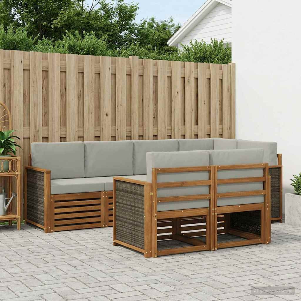 vidaXL Ecksofa Set mit Kissen 6 pcs Natürlich und Hellgrau