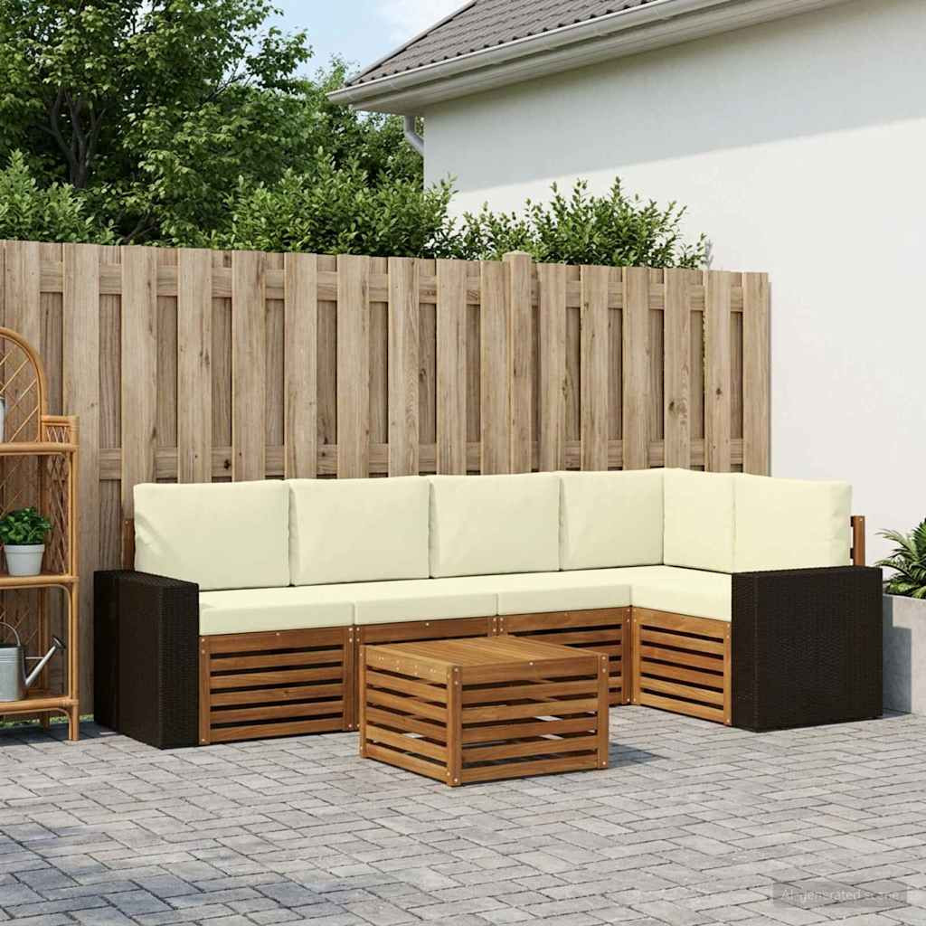 vidaXL Ecksofa Set mit Kissen 6 pcs Natur und Creme Massivholz Akazie