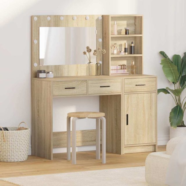 vidaXL Schminktisch mit Spiegelbeleuchtung 2 pcs Braun Holzwerkstoff