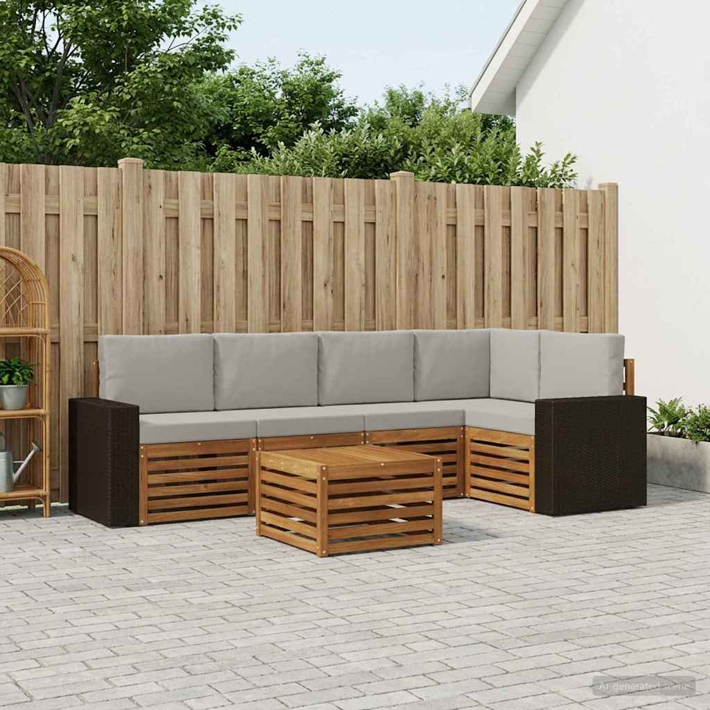 vidaXL Ecksofa Set 6 pcs Natürlich und Hellgrau Massivholz Akazie