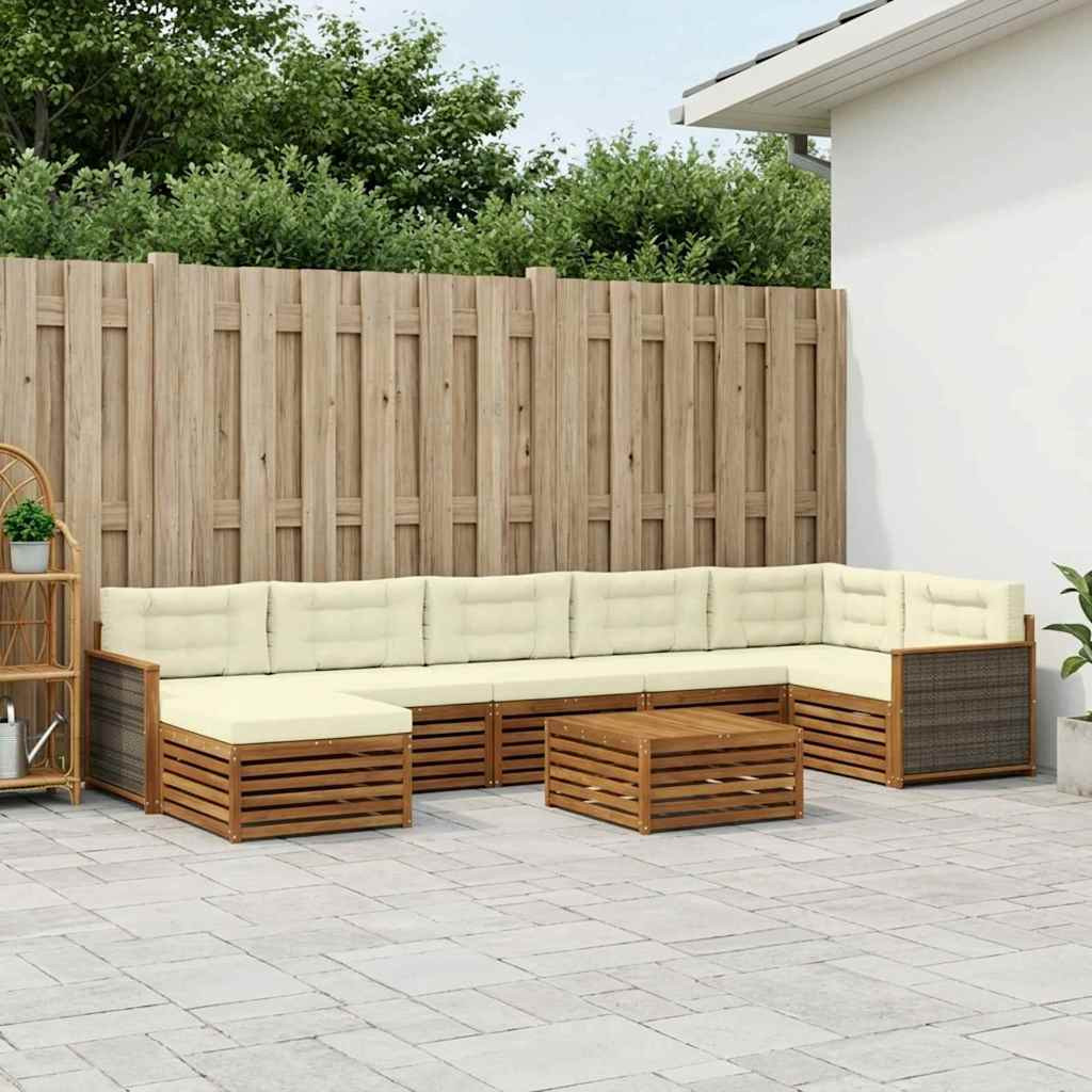 vidaXL Outdoor-Sofagarnitur mit Kissen 8 pcs Natur und Creme