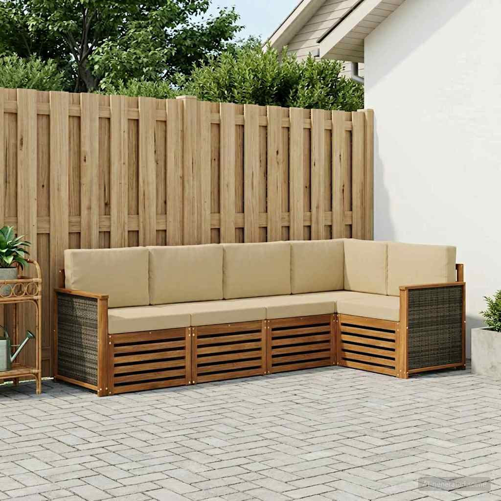 vidaXL Ecksofa Set 6 pcs Natur Massives Akazienholz und Polyester