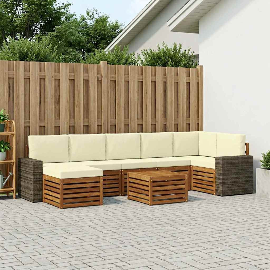 vidaXL Outdoor-Sofagarnitur mit Kissen 8 pcs Natur und Creme