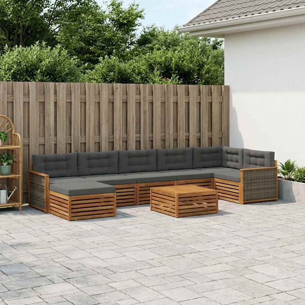 vidaXL Outdoor-Sofagarnitur mit Kissen 8 pcs Natur und Anthrazit