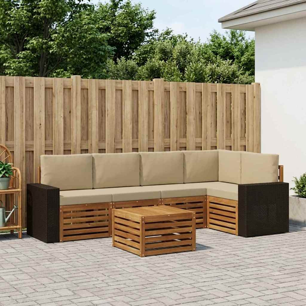 vidaXL Ecksofa Set mit Kissen 6 pcs Natur und Beige Massivholz Akazie