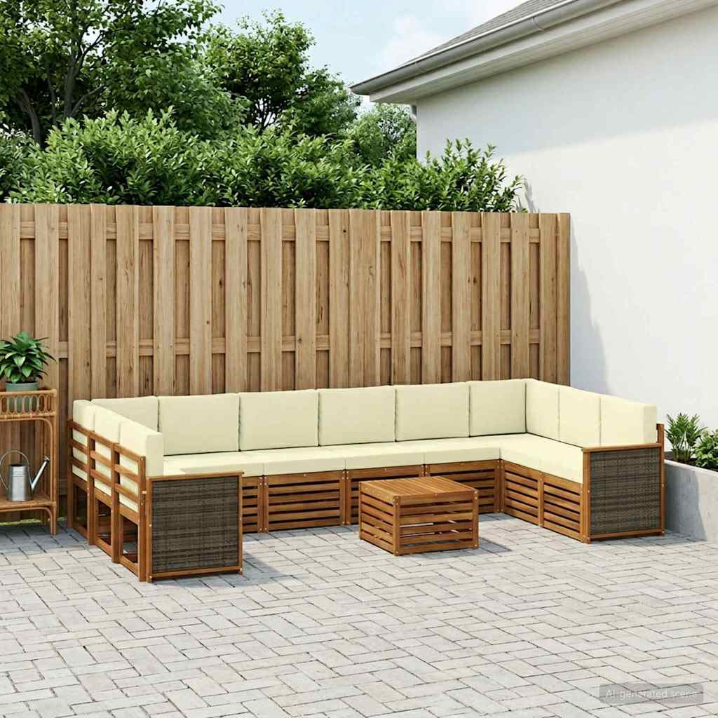 vidaXL Outdoor-Sofagarnitur mit Kissen 8 pcs Natur und Creme