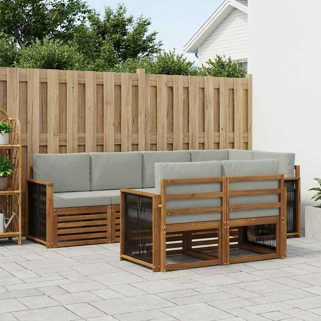 vidaXL Ecksofa Set mit Kissen 6 pcs Natürlich und Hellgrau