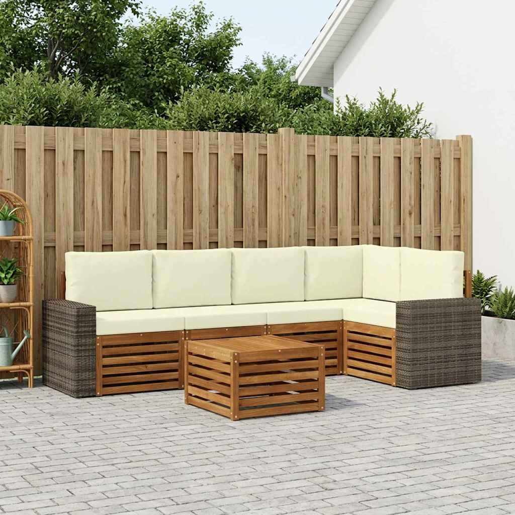 vidaXL Ecksofa Set mit Kissen 6 pcs Natur und Creme Massivholz Akazie