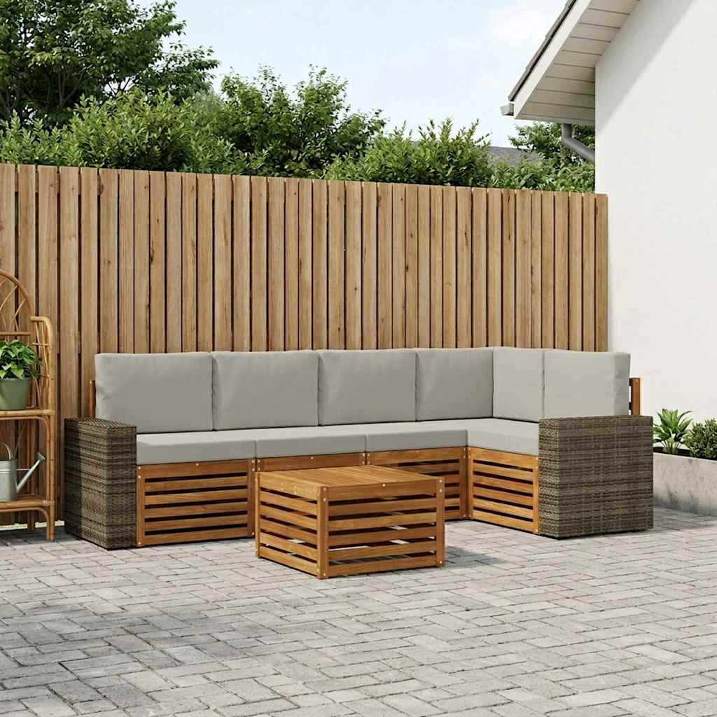 vidaXL Ecksofa Set 6 pcs Natürlich und Hellgrau Massivholz Akazie