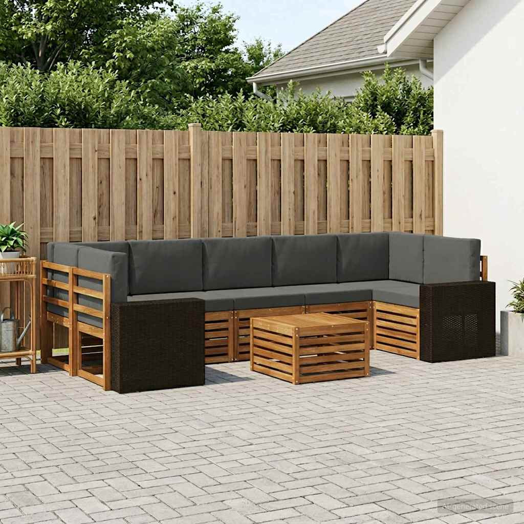 vidaXL Outdoor-Sofagarnitur mit Kissen 8 pcs Natur und Anthrazit