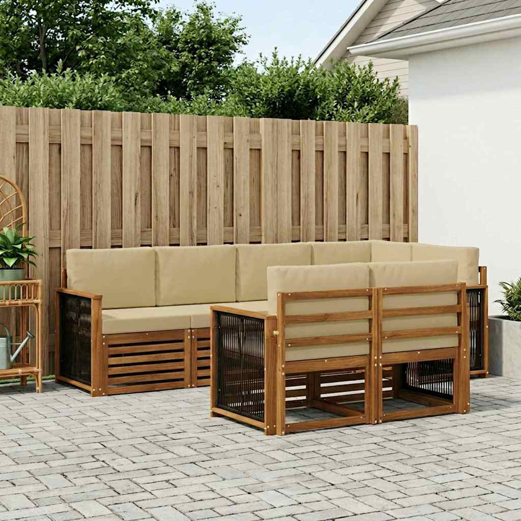 vidaXL Ecksofa Set 6 pcs Natur Massives Akazienholz und Polyester