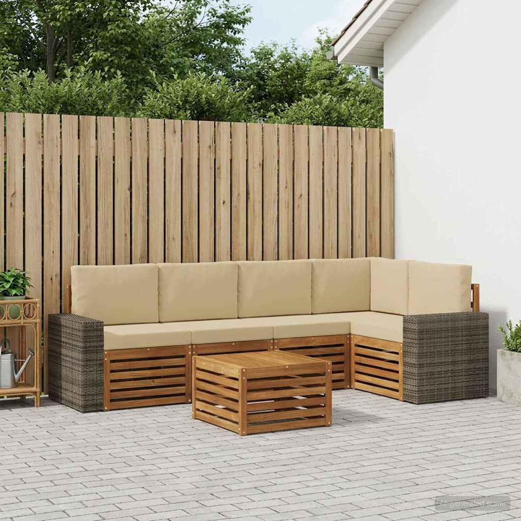 vidaXL Ecksofa Set mit Kissen 6 pcs Natur und Beige Massivholz Akazie
