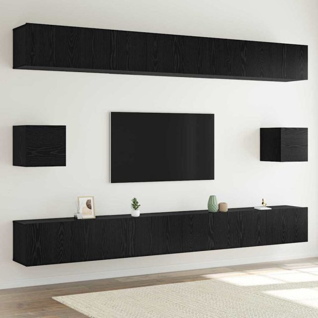 vidaXL TV-Schrankset 8 pcs Schwarz Eichen-Optik Holzwerkstoff