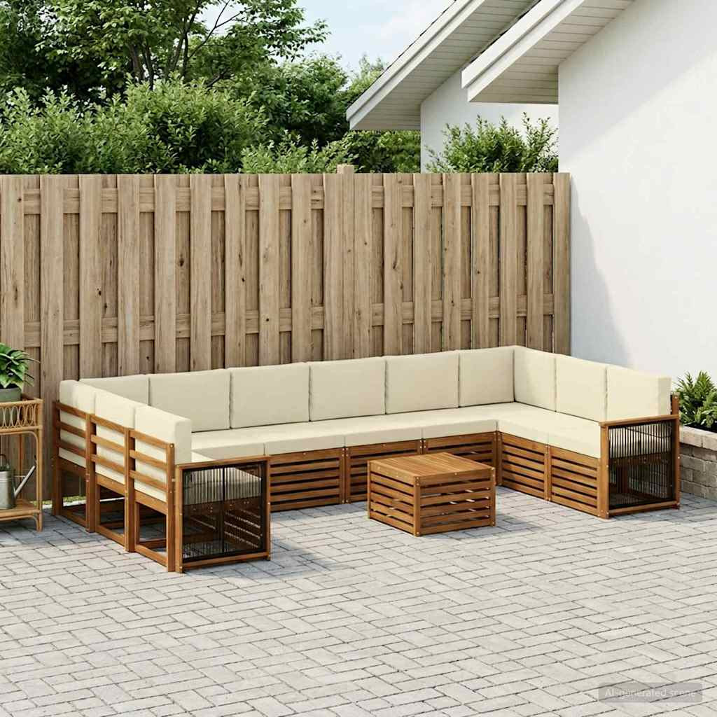 vidaXL Outdoor-Sofagarnitur mit Kissen 8 pcs Natur und Creme