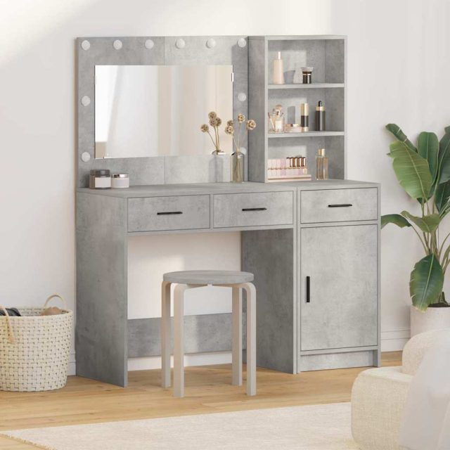 vidaXL Schminktisch mit Spiegelbeleuchtung 2 pcs Grau Holzwerkstoff