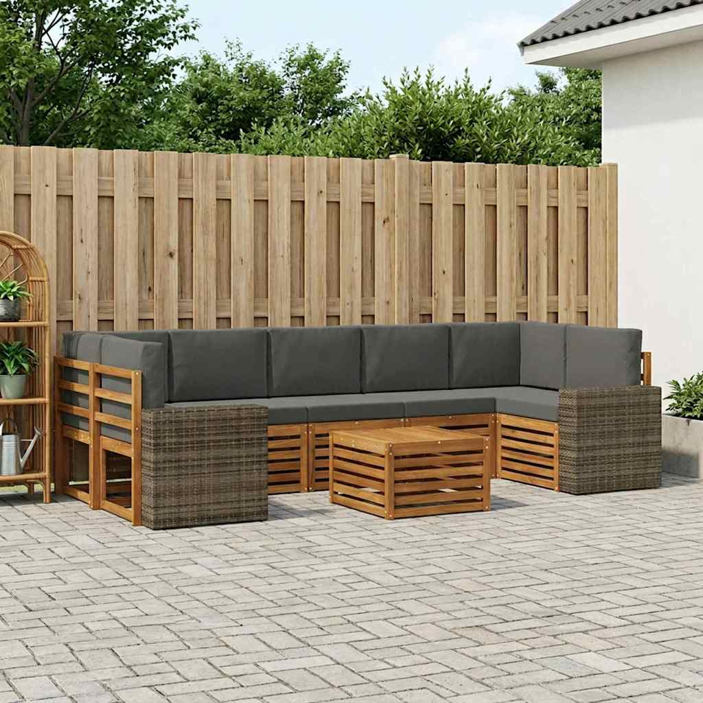 vidaXL Outdoor-Sofagarnitur mit Kissen 8 pcs Natur und Anthrazit