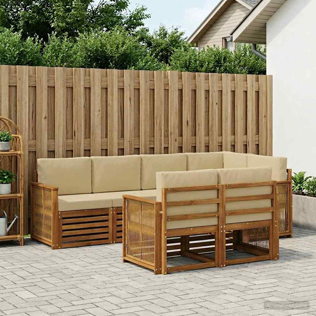 vidaXL Ecksofa Set 6 pcs Natur Massives Akazienholz und Polyester