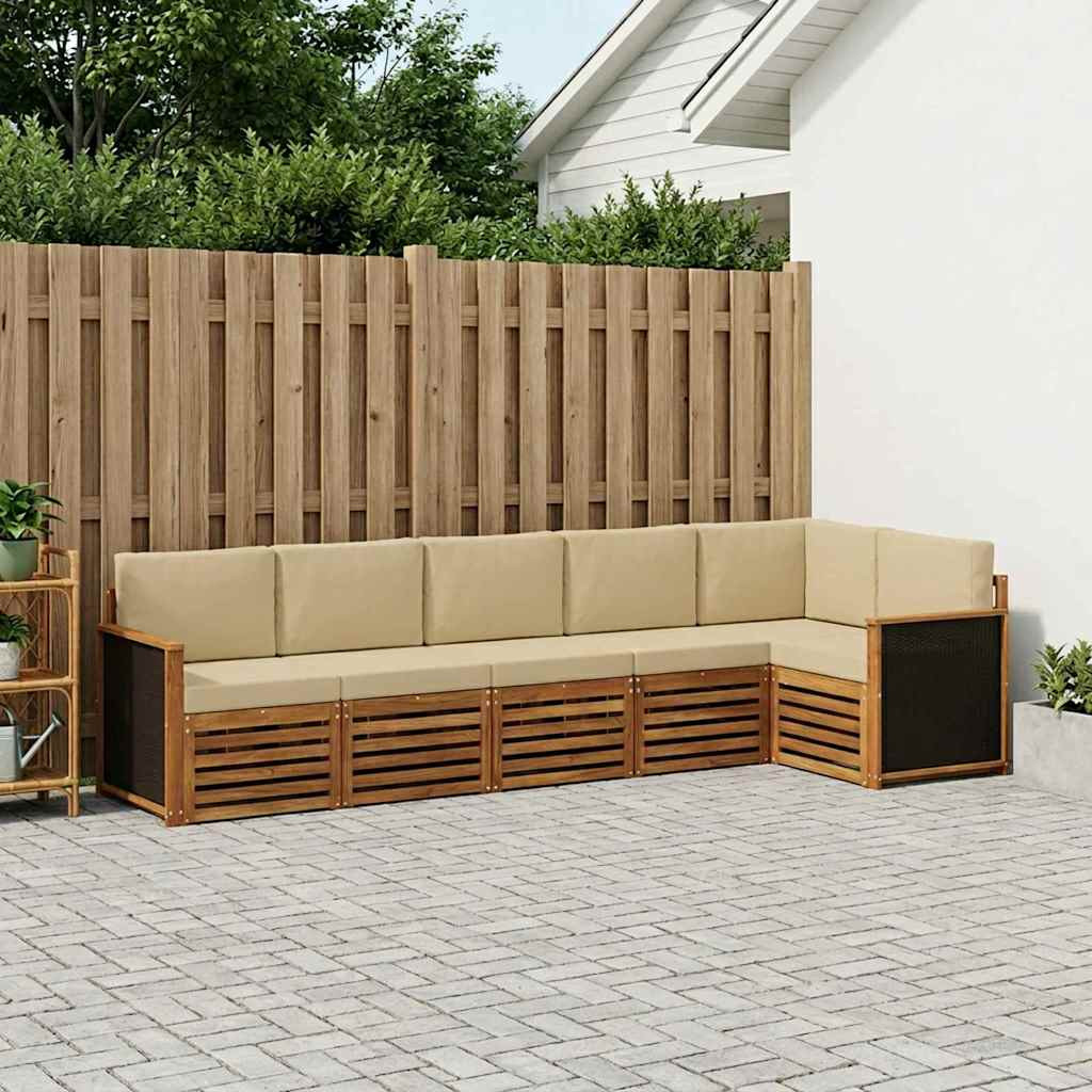 vidaXL Ecksofa Set 5 pcs Natur Massives Akazienholz und Polyester