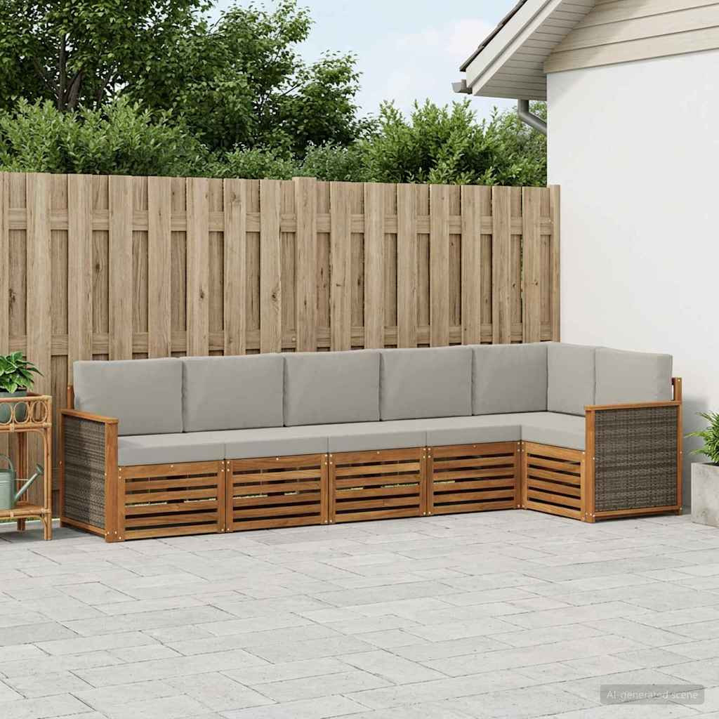 vidaXL Ecksofa Set mit Kissen 5 pcs Natürlich und Hellgrau