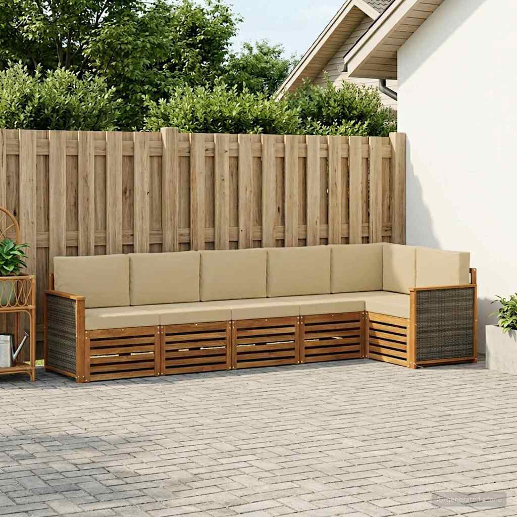 vidaXL Ecksofa Set 5 pcs Natur Massives Akazienholz und Polyester
