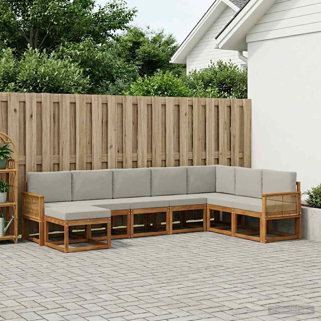 vidaXL Outdoor-Sofagarnitur mit Kissen 8 pcs Natürlich und Hellgrau
