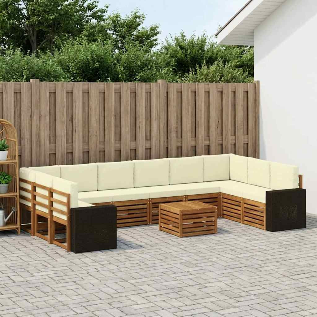 vidaXL Outdoor-Sofagarnitur 11 pcs Natur und Creme Polyester