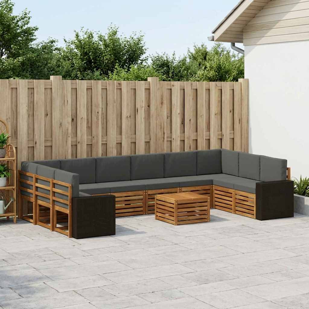 vidaXL Outdoor-Sofagarnitur 11 pcs Natur und Anthrazit Polyester