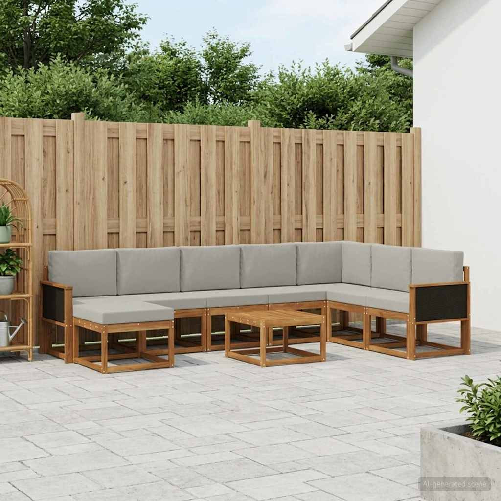 vidaXL Outdoor-Sofagarnitur mit Kissen 9 pcs Natürlich und Hellgrau