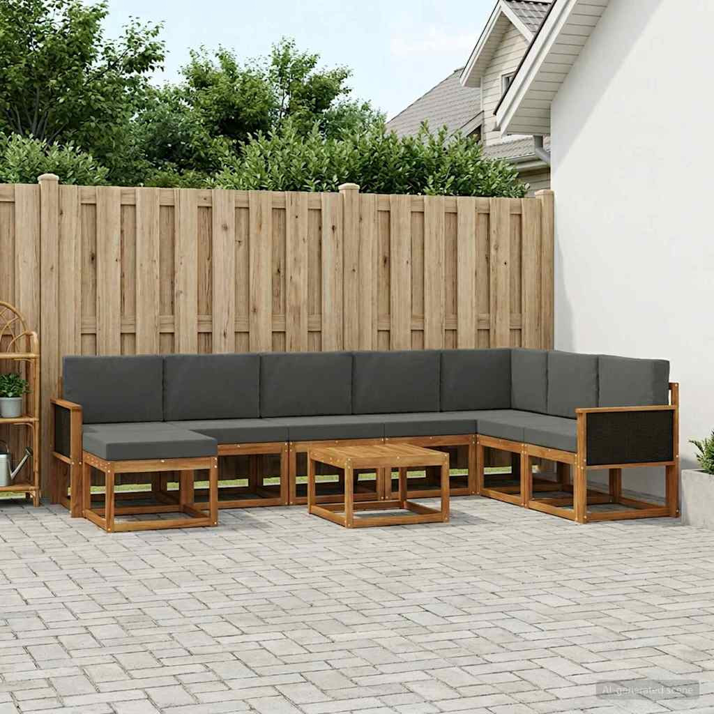 vidaXL Outdoor-Sofagarnitur mit Kissen 9 pcs Natur und Anthrazit
