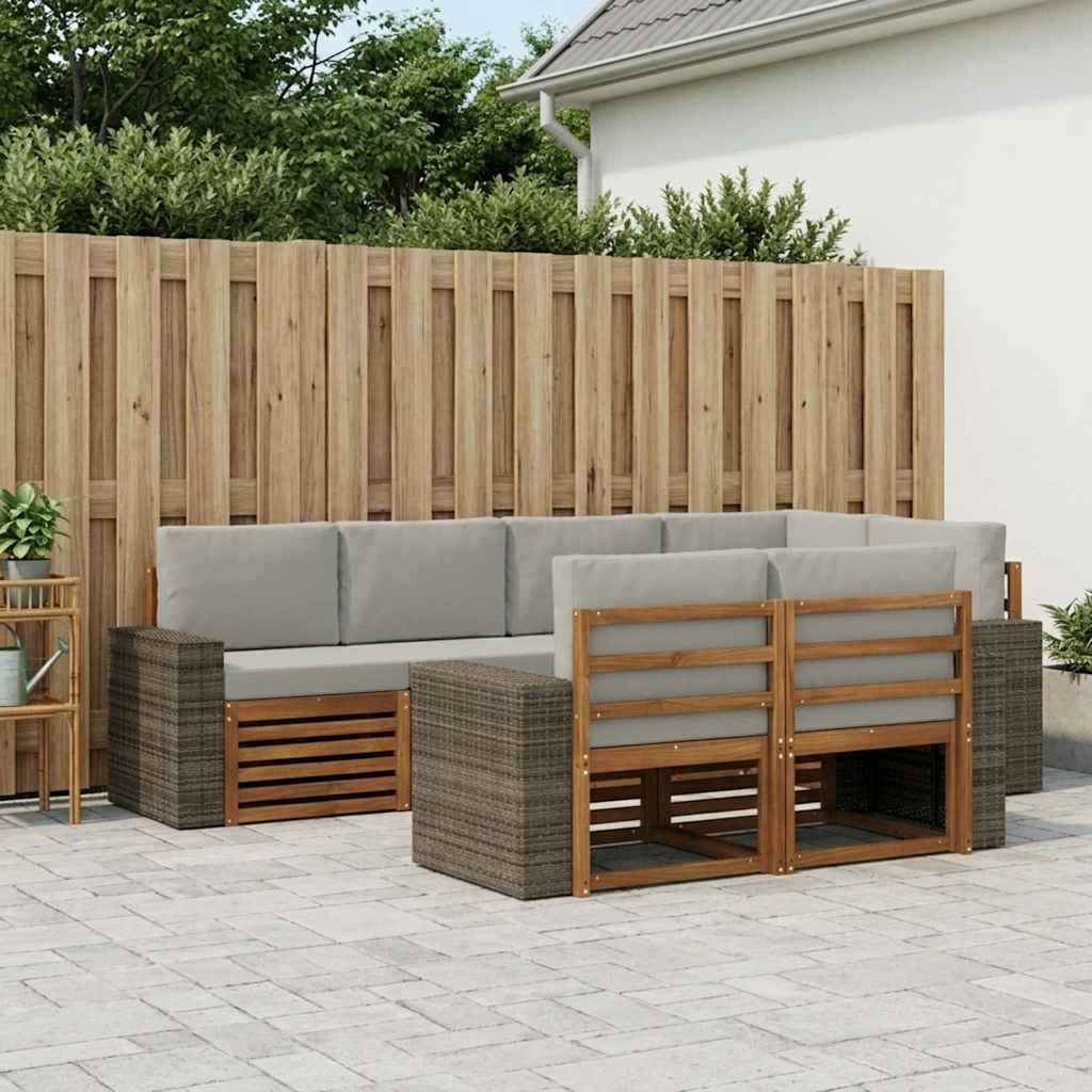 vidaXL Ecksofa Set mit Kissen 7 pcs Natürlich und Hellgrau